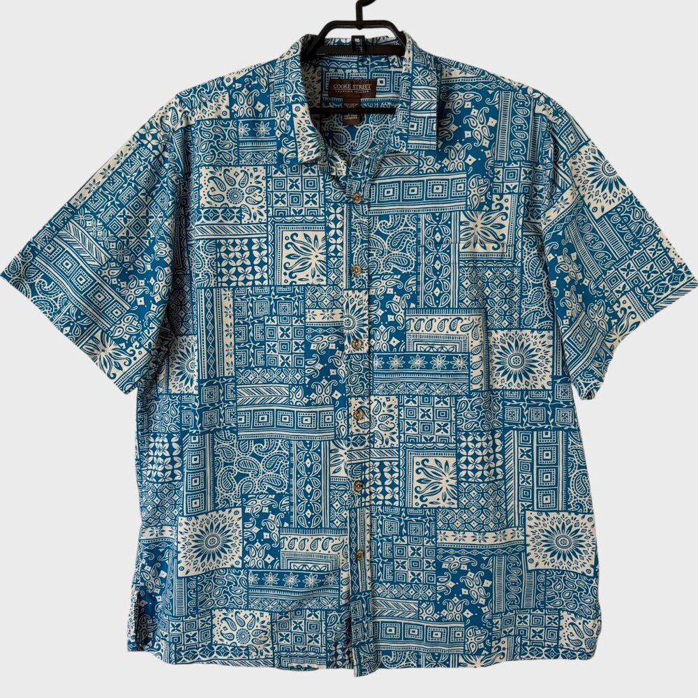 Cooke Street Hawaiian Short Sleeve Button Up Shirt Blue Men's XXL 100% Cotton